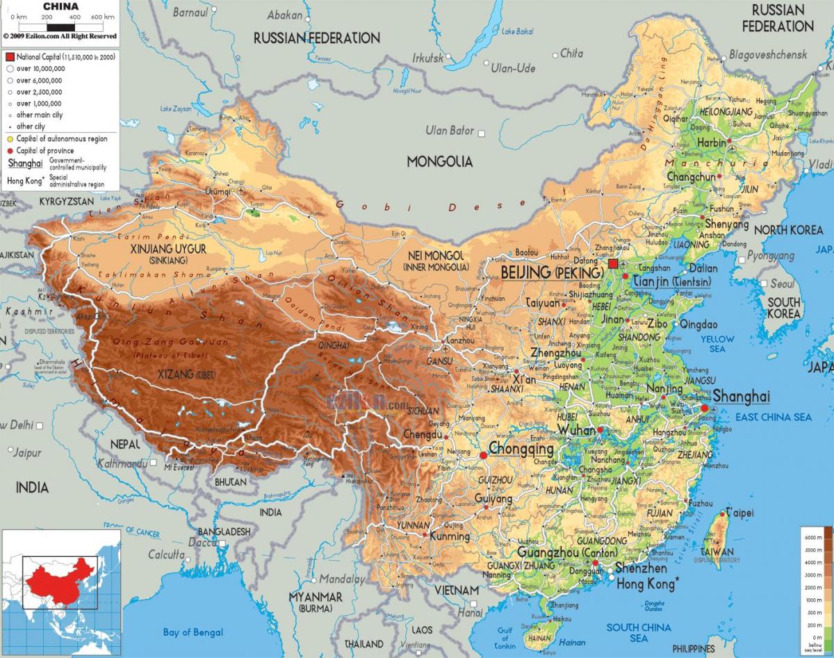 fizikai térkép Kína