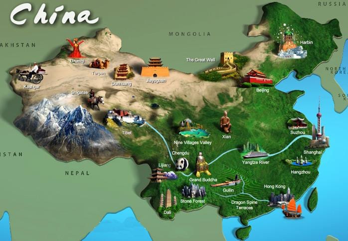 térkép Kínai turista látványosságok