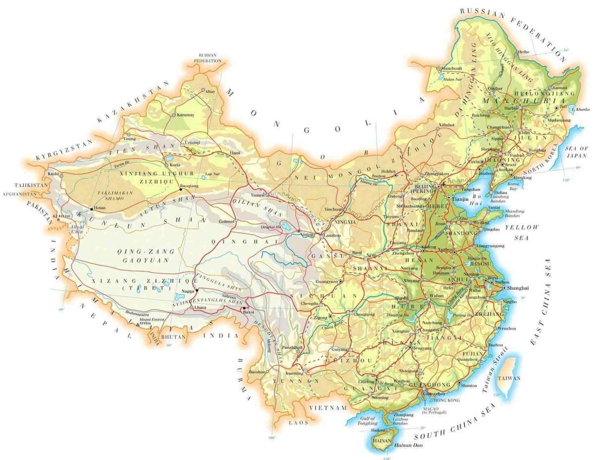 Kína térkép topográfia